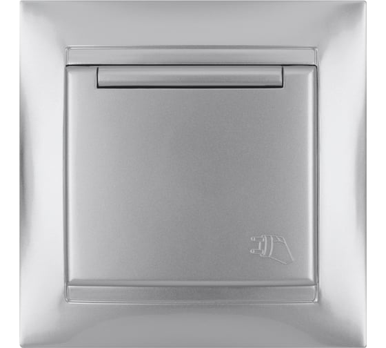 Розетка с крышкой, с заземлением TDM ELECTRIC серебристый металлик, 2П, 16А 250В IP44, серия "Лама" SQ1815-0226 1