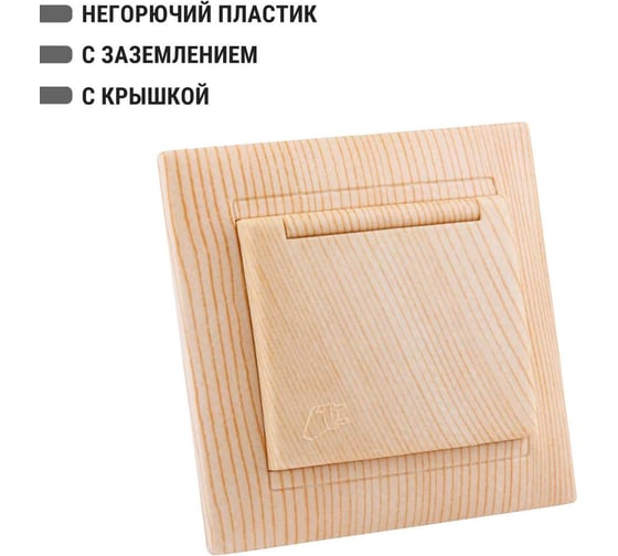 Розетка TDM ELECTRIC 2П+З 16А 250В IP44 с крышкой сосна серии "Лама" SQ1815-0326