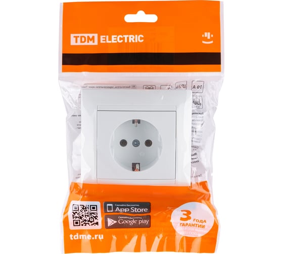 Розетка TDM ELECTRIC 2П+З 16А 250В белая Лама SQ1815-0023