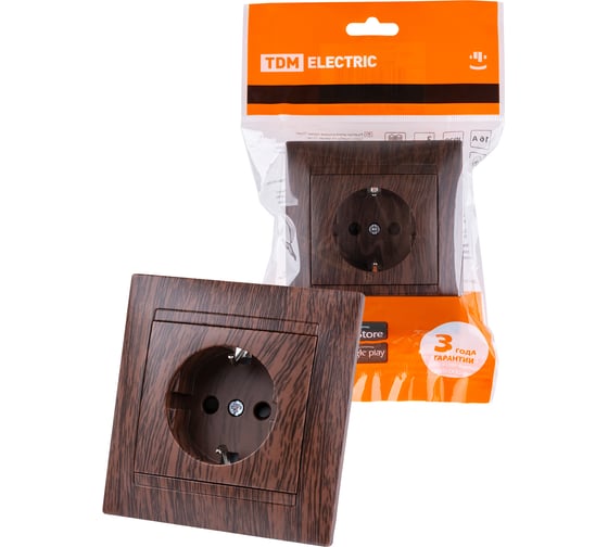 Розетка TDM ELECTRIC 2П+З 16А 250В с защитными шторками, венге Лама SQ1815-0411