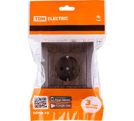 Розетка TDM ELECTRIC 2П+З 16А 250В с защитными шторками, венге Лама SQ1815-0411