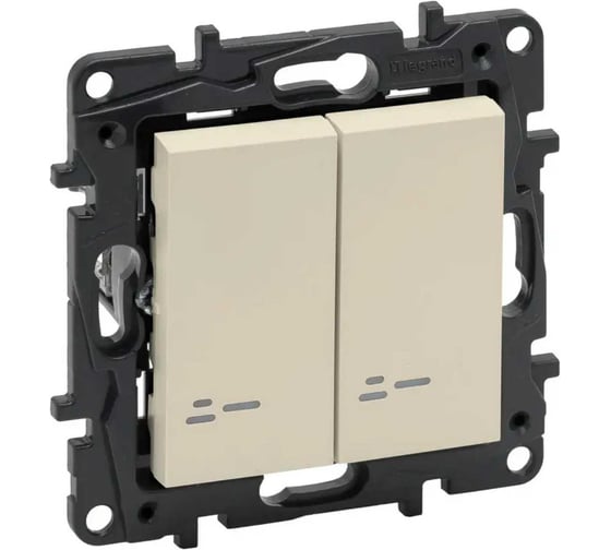 Выключатель Legrand STRUCTURA 2-клавишный, с подсветкой, 10А, безвинтовое крепление, слоновая кость 764041