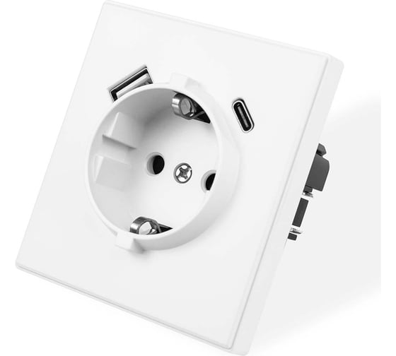 Розетка электрическая Vell белая, 1 пост, USB-A, USB-С, с рамкой Air {V702085} 1397822