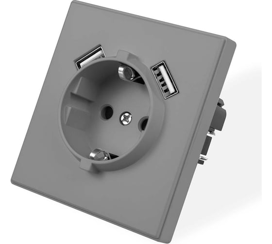 Розетка электрическая Vell серая, 1 пост, USB-A, USB-A, с рамкой Air {V702083} 1397820