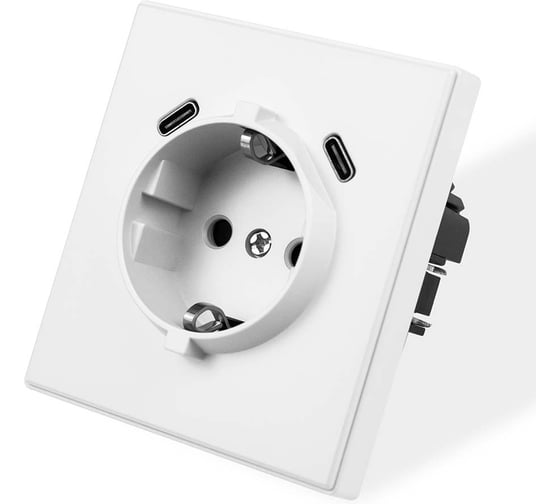 Розетка электрическая Vell белая, 1 пост, USB-С, USB-С, с рамкой Air {V702089} 1397826