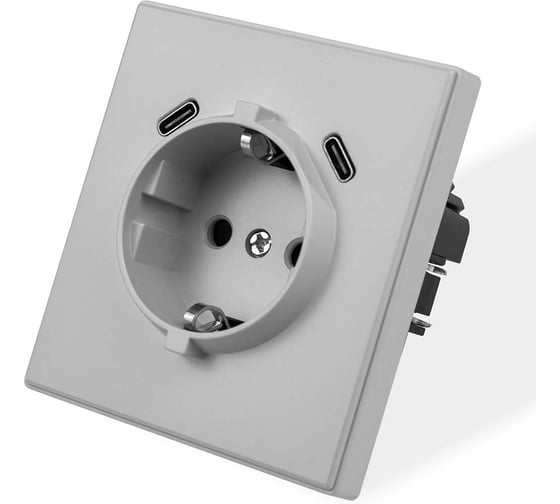 Розетка электрическая Vell светло-серая, 1 пост, USB-С, USB-С, с рамкой Air {V702092} 1397829