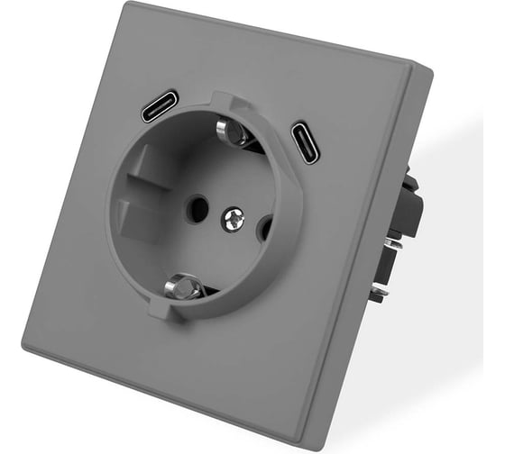Розетка электрическая Vell серая, 1 пост, USB-С, USB-С, с рамкой Air {V702091} 1397828