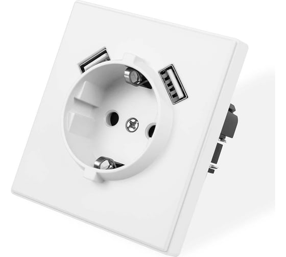Розетка электрическая Vell белая, 1 пост, USB-A, USB-A, с рамкой Air {V702081} 1397818