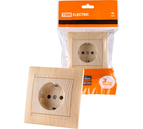 Розетка TDM ELECTRIC 2П+З 16А 250В сосна Лама SQ1815-0323