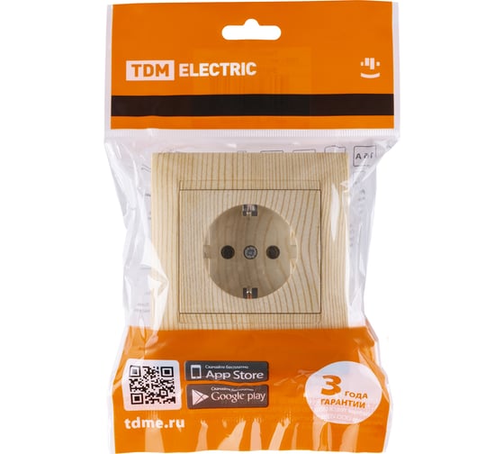 Розетка TDM ELECTRIC 2П+З 16А 250В сосна Лама SQ1815-0323
