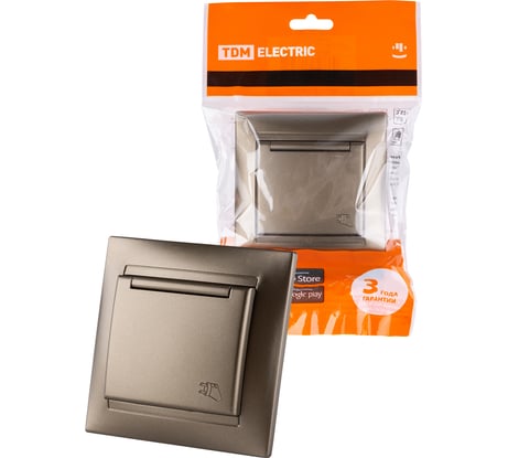 Розетка TDM ELECTRIC 2П+З 16А 250В IP44 с крышкой бронза Лама SQ1815-0726