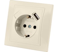 Розетка TDM ELECTRIC 2П+З с защитными шторками, 16А 250В + USB порт 2,1А 5В слоновая кость Таймыр SQ1814-0140