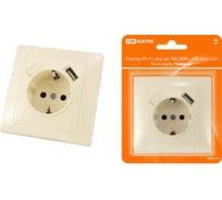 Розетка TDM ELECTRIC 2П+З с защитными шторками, 16А 250В + USB порт 2,1А 5В слоновая кость Таймыр SQ1814-0140