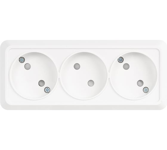 Горизонтальная 3-х местная розетка TDM ELECTRIC 2П открытой установки IP20 10A с з/ш белая Ладога SQ1801-0125
