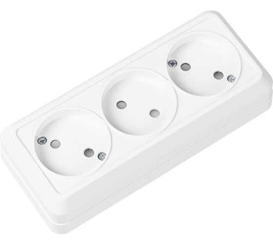 Горизонтальная 3-х местная розетка TDM ELECTRIC 2П открытой установки IP20 10A с з/ш белая Ладога SQ1801-0125