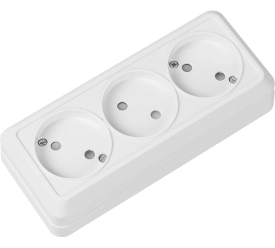 Горизонтальная 3-х местная розетка TDM ELECTRIC 2П открытой установки IP20 10A с з/ш белая Ладога SQ1801-0125