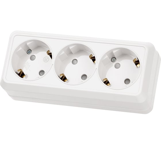 Горизонтальная 3-х местная розетка TDM ELECTRIC 2П+3 открытой установки IP20 16A с з/ш белая Ладога SQ1801-0127