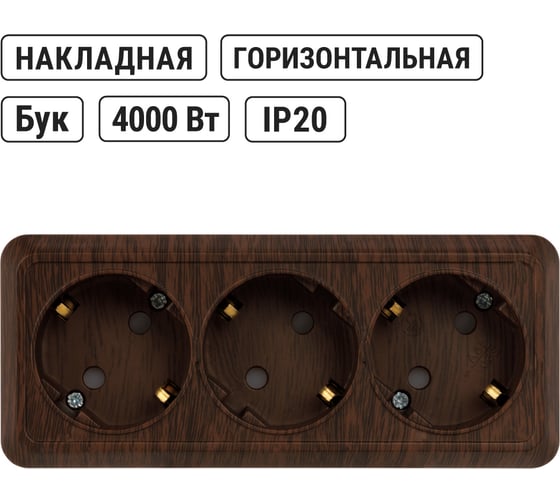 Горизонтальная 3-х местная розетка TDM ELECTRIC 2П+3 открытой установки IP20 16A с з/ш бук Ладога SQ1801-0327