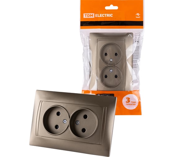 Двойная розетка TDM ELECTRIC 2П 10А 250В с защитными шторками бронза Лама SQ1815-0712