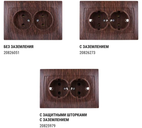 Розетка TDM ELECTRIC двойная 2П 10А 250В с защитными шторками венге "Лама" SQ1815-0412