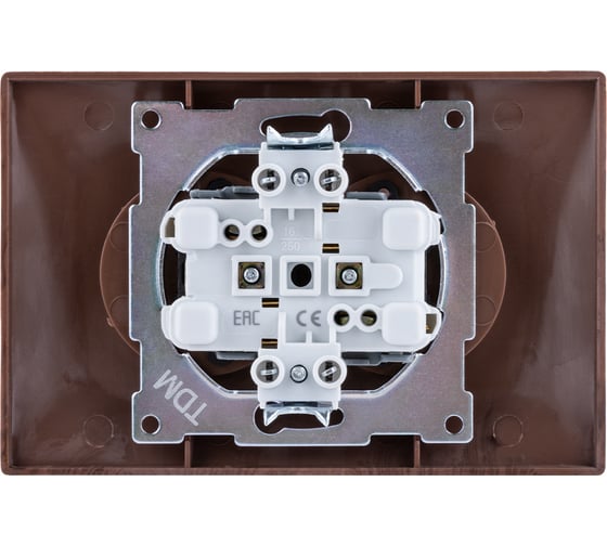 Розетка TDM ELECTRIC двойная 2П 10А 250В с защитными шторками венге "Лама" SQ1815-0412