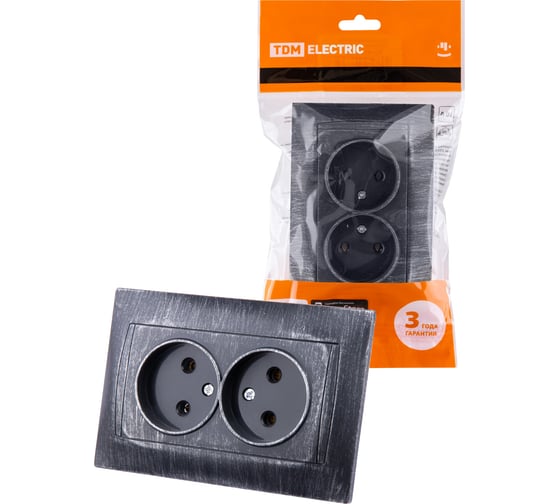 Двойная розетка TDM ELECTRIC 2П 10А 250В старинное серебро Лама SQ1815-0665 1