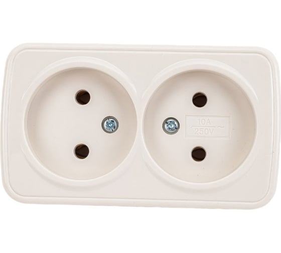 Двойная розетка TDM ELECTRIC 2П открытой установки IP20 10А, слоновая кость Дача Народная SQ1824-0022