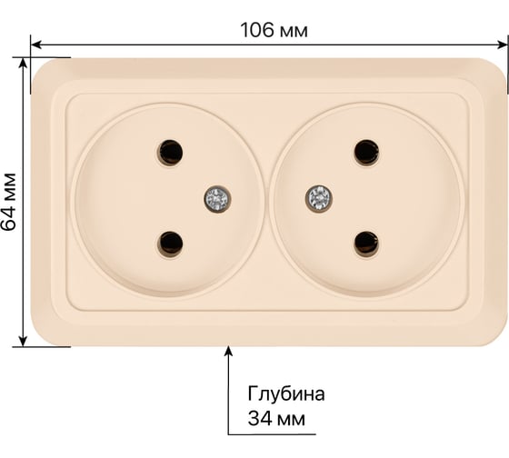 Двойная розетка TDM ELECTRIC 2П открытой установки IP20 10А 250В керамика слоновая кость Ладога SQ1801-0212