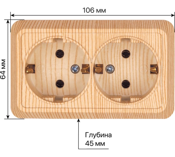 Двойная розетка TDM ELECTRIC 2П+3 открытой установки IP20 16А 250В керамика сосна Ладога SQ1801-0413