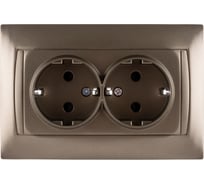 Розетка двойная с заземлением 16А 250В с защитной шторкой бронза серия "Лама" TDM ELECTRIC SQ1815-0713