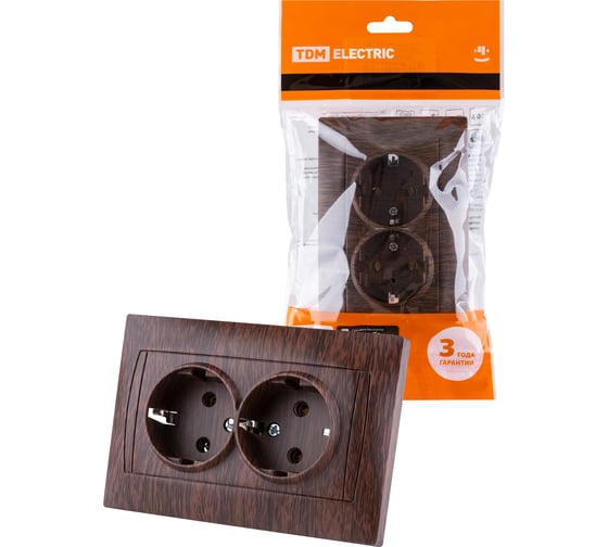 Двойная розетка TDM ELECTRIC 2П+З 16А 250В венге Лама SQ1815-0425 1