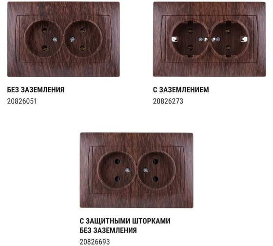 Розетка TDM ELECTRIC двойная 2П+З 16А 250В с защитными шторками венге "Лама" SQ1815-0413