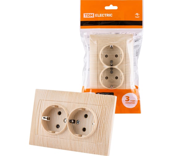 Двойная розетка TDM ELECTRIC 2П+З 16А 250В сосна Лама SQ1815-0325