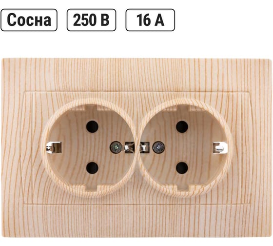 Двойная розетка TDM ELECTRIC 2П+З 16А 250В с защитными шторками сосна Лама SQ1815-0313
