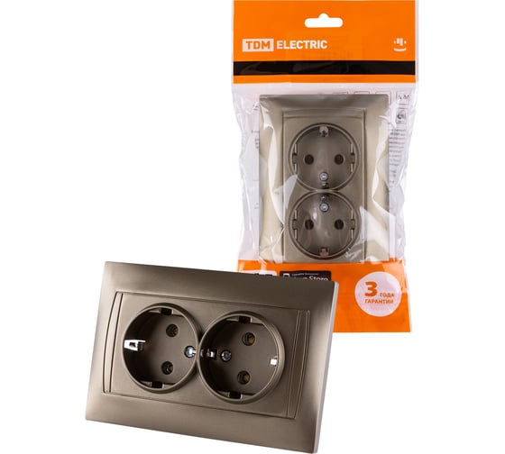 Двойная розетка TDM ELECTRIC 2П+З 16А 250В бронза Лама SQ1815-0725