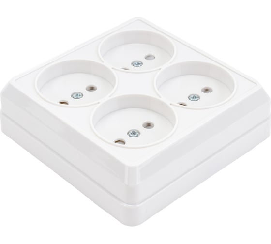 Четырехместная розетка TDM ELECTRIC 2П открытой установки IP20 10A с защитными шторками белая Ладога SQ1801-0121