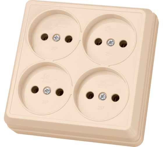 Четырехместная розетка TDM ELECTRIC 2П открытой установки IP20 10А слоновая кость Ладога SQ1801-0220