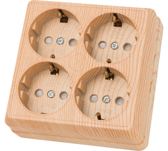 Четырехместная розетка TDM ELECTRIC 2П+3 открытой установки IP20 16A с защитными шторками сосна Ладога SQ1801-0423 1