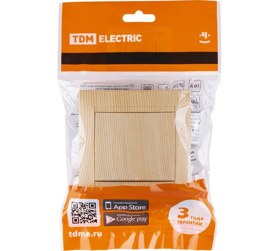Выключатель TDM ELECTRIC 1 кл. 10А сосна серии "Лама" SQ1815-0301