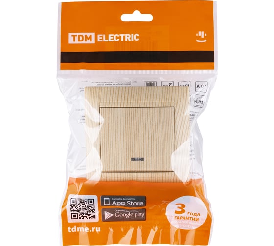 Выключатель TDM ELECTRIC 1 кл. с подсветкой 10А сосна серии "Лама" SQ1815-0304