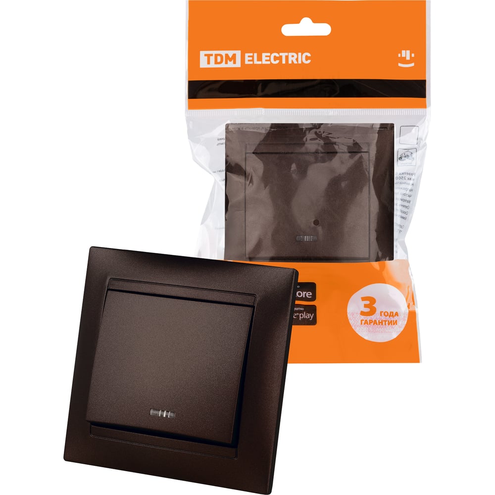 1-клавишныйвыключательTDMELECTRICсподсветкой10АшоколадЛамаSQ1815-0504