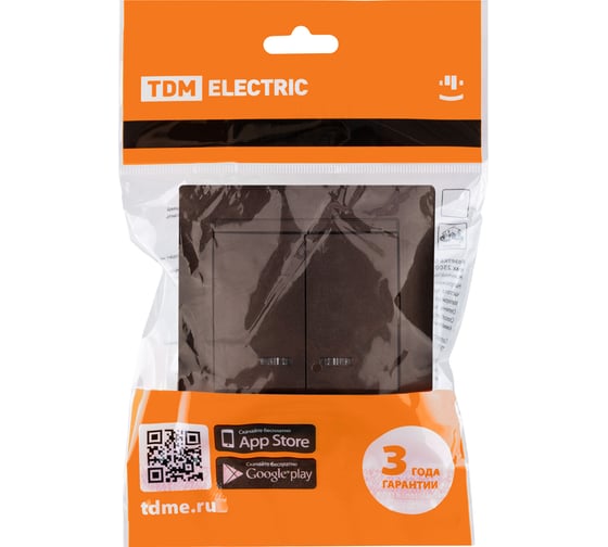 2-клавишный выключатель TDM ELECTRIC с подсветкой 10А шоколад Лама SQ1815-0505