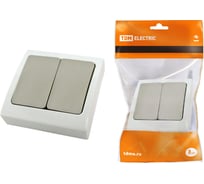 Выключатель двухклавишный скрытой установки, серый TDM ELECTRIC IP54 10А серия "Вуокса" SQ1803-0102