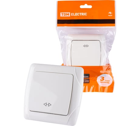 Перекрестный выключатель белый 1-клавишный 10А серия "Онега" TDM ELECTRIC SQ1805-0062