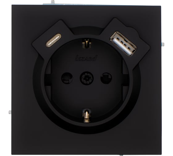 Розетка Lezard ESTET с заземлением TC + USB разъем чёрный бархат 745-4288-181TC