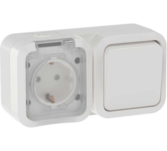 Блок розетка + выключатель горизонтальный IEK TORS 16А, IP55, TS342, белый TS-G10-6-55-V-K01