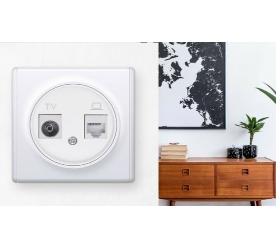 Розетка OneKeyElectro двойная антенна/компьютер TV/RJ45 кат.5e, цвет белый (серия Florence) 7700245