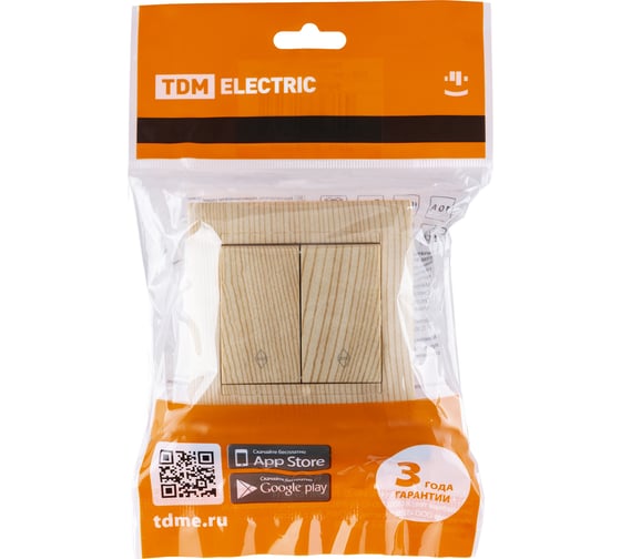 2-клавишный выключатель на 2 направления TDM ELECTRIC 10А сосна Лама SQ1815-0307
