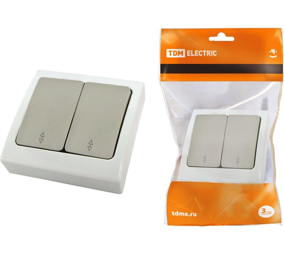 2-клавишный переключатель на 2 направления TDM ELECTRIC скрытой установки IP54 10А серый Вуокса SQ1803-0104 1