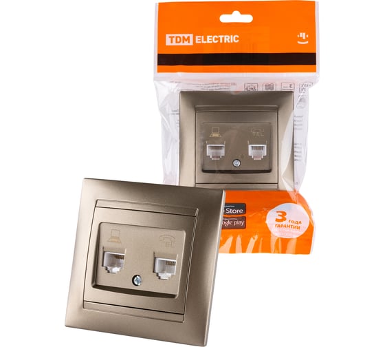 Розетка TDM ELECTRIC телефонная RJ11 + компьютерная RJ45 бронза Лама SQ1815-0719